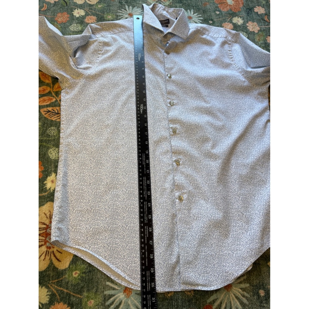 Van Heusen Flex Slim Fit Dress Shirt Mens 16.5 32/33 White Navy Micro Print L - Picture 11 of 12